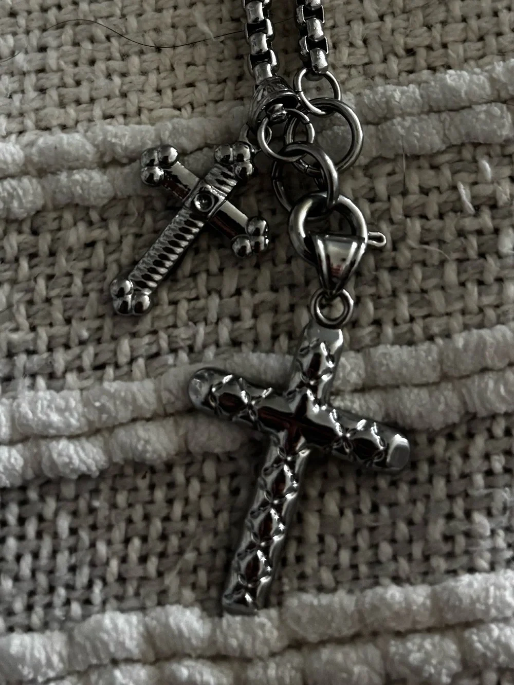 Silver Cross Pendant Necklace - Double Cross Charm